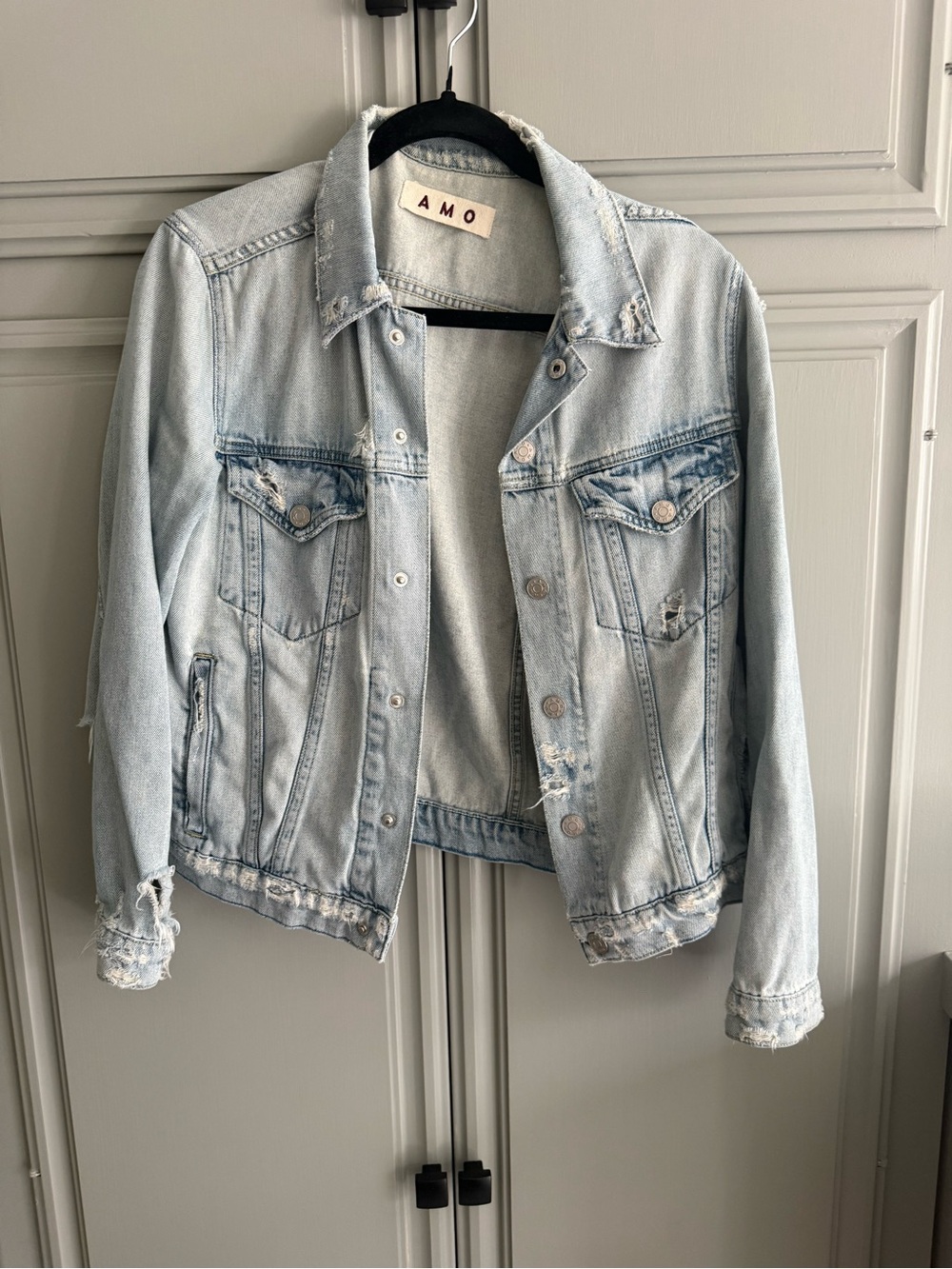 AMO Light Wash Distressed Denim Jacket